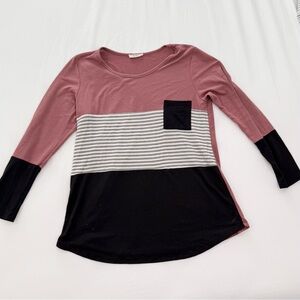 Women's Striped Colorblock Top - Pink and Black
